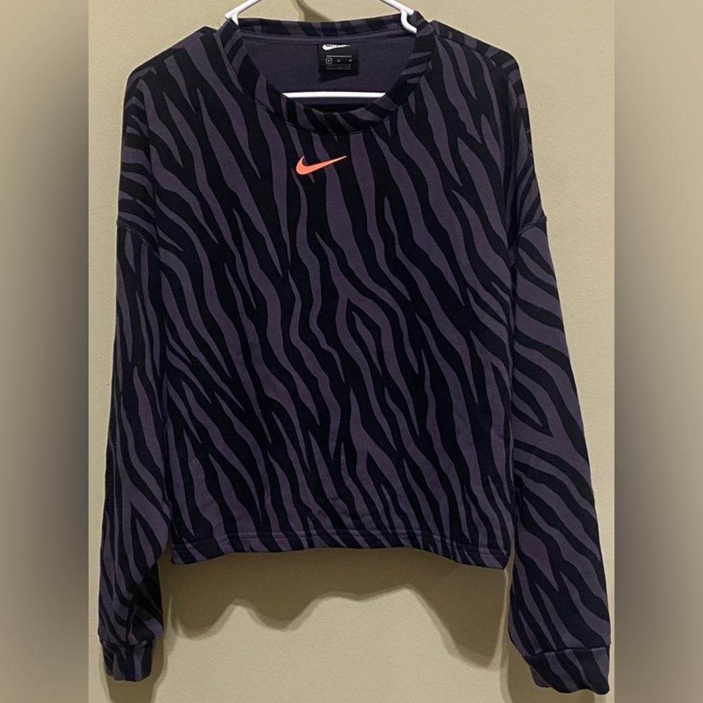 Nike Black and Purple Zebra Print Crew Neck Sweater
